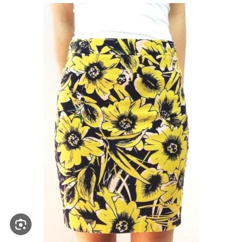 J. Crew Yellow & Navy Floral Basket Weave Pencil Skirt